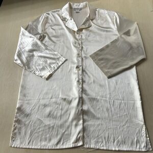 Michelle-Louise Sleepshirt Womens XL White Satin Button Chemise Sleepwear